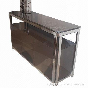 Sideboard with tempered-glass top and stainless metal frame